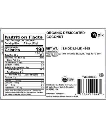 Yupik Organic Dried Desiccated Coconut 1 lb - Non-GMO, Vegan, Gluten-Free - Buy Online on GoSupps.com