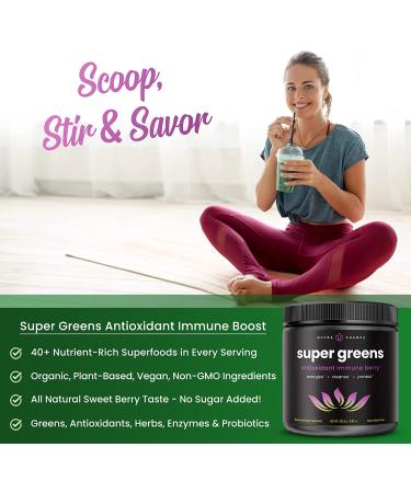 Organic Super Greens Powder | Premium Antioxidant Superfood Supplement with 40+ Greens and Superfoods | Includes Wheatgrass, Spirulina, and Probiotics | Sweet Berry Flavor - Buy Online on GoSupps.com