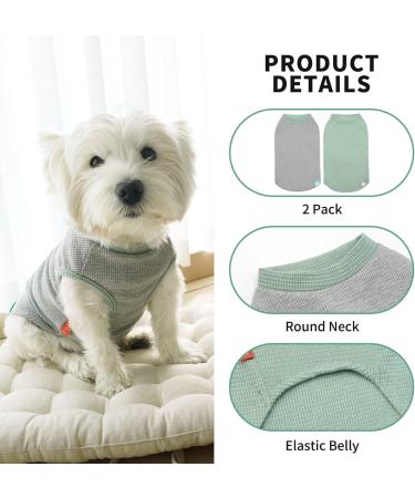 KYEESE 2Pack Small Dog Shirts | Soft Stretchy Waffle Fabric | Lightweight & Breathable Cat Shirt | Sleeveless Dog Vest | Green+Grey | S-Chest(14) - 2Pack - Buy Online on GoSupps.com