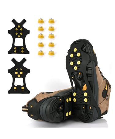 XYZLH Ice Cleats, Ice Grips Traction Cleats Grippers Non-Slip Over Shoe/Boot Rubber Spikes Crampons with 10 Steel Studs Crampons + 10 Extra Replacement Studs Black X-Large