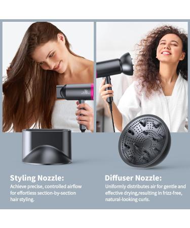 1800W Ionic Hair Dryer with Diffuser - Portable Blow Dryer for Curly Hair | Lightweight Fast Drying for Men & Women - Grayish-Black - Buy Online on GoSupps.com