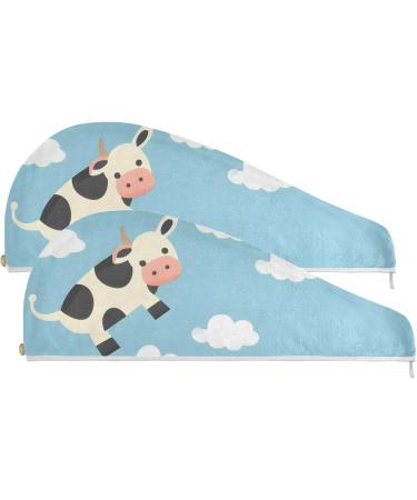 Cows White Clouds Hair Towel 2 Pack | Super Absorbent Quick Dry Hair Turbans for Women & Girls - Buy Online on GoSupps.com