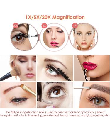 MIYADIVA LED Compact Mirror with Lights and Magnification - 1X 5X 20X Travel Magnifying Mirror - Portable Dimmable Beauty Gift - Buy Online on GoSupps.com