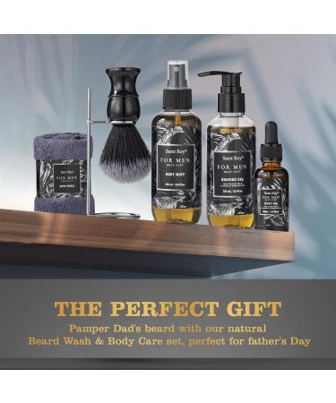 Premium Beard Shaving Kit for Men - Complete Grooming Set with Brush Shave Gel Oil Bath Bomb & More | Perfect Spa Gift for Dads & Sons - Buy Online on GoSupps.com
