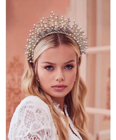 IYOU Bridal Wedding Headband Pearl Purple Headpiece Flower Goddess Halo Crown Costume Cosplay Hair Accessories for Women - Buy Online on GoSupps.com