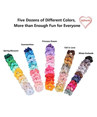60 Pack Satin Silk Hair Scrunchies for Women & Teens - Silky Curly Hair Accessories - Girls Birthday & Christmas Gift - Premium Quality - Buy Online on GoSupps.com