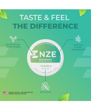 NZE Caffeine Free Nootropic Pouches (Spearmint) - Nootropic Pouches with Alpha GPC L-Tyrosine & L-Theanine - No Sugar or Artificial Sweeteners - 15 Nicotine Free Pouches Per Can - 5 Pack - Buy Online on GoSupps.com