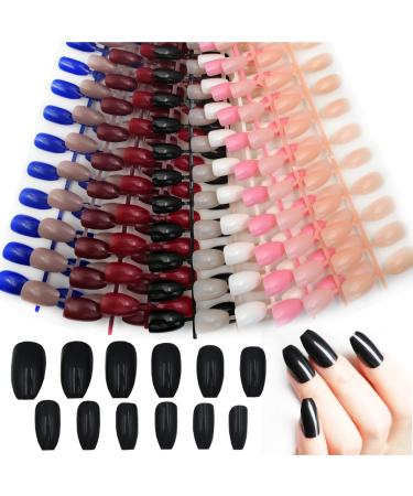 240pc Glossy Coffin Press on Nails Colored Ballerina False Nails Full Cover Acrylic Tips Manicure Decor 10 Sizes (Short Coffin)