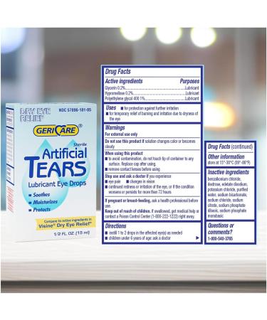 GeriCare Artificial Lubricating Tears Soothing Eye Hydration Drops Long Lasting Lubricant Formula for Dry Eyes 0.5 fl oz Bottle (15ml) (1 Pack) - Buy Online on GoSupps.com