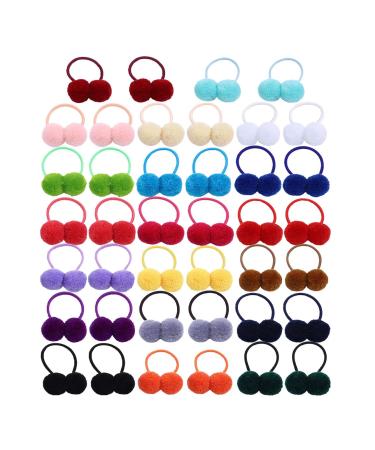 40 Pack /20Pairs Candy Color Pompom Elastic Hair Ties Pom Ball Hair Bands Ropes Ponytail Holders for Little Girls Kids and Teens