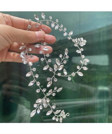 Wedity Bride Wedding Rhinestone Hair Vine Headband Silver Bridal Leaf Hair Piece Party Hair Accessories for Women and Girls - Buy Online on GoSupps.com
