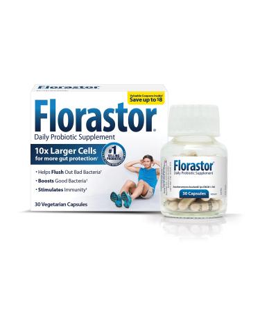 Florastor Probiotics for Digestive & Immune Health, 30 Capsules, Probiotics for Women & Men, Dual Action Helps Flush Out Bad Bacteria & boosts The Good with Our Unique Strain Saccharomyces boulardii 30.0 Servings (Pack of 1)