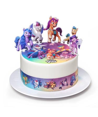 Cardasis My Little Pony with sugar bands and paper figures |Essential layout for cakes and cakes |Cake decoration for the My Little Pony Topic Day |20cm + 3 volume 28x5cm + 4 figures