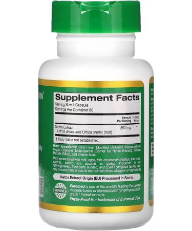 EuroHerbs Nettle Root Extract Compatible With California Gold Nutrition Euromed Quality 250 mg 60 Veggie Capsules + Bonus Pill Organizer Weekly Pill Organizer Mini - Buy Online on GoSupps.com