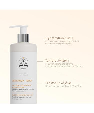  TAAJ TAAJ | Aloe Vera Moisturizing Fresh Lotion - ABHYANGA | Soothes Hydrates & Revitalizes the Body | Regenerating Softening & Protective Active Ingredients | Hydrated Skin | Vegan | Pack of 2 x 400 ml - Buy Online on GoSupps.com