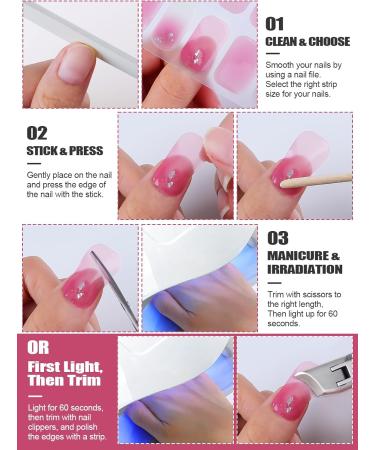 EBANKU Pink Flash Gel Nail Strips | Long Lasting Waterproof Nail Polish Wraps | Includes Cuticle Stick, Nail File & Wipes - Buy Online on GoSupps.com