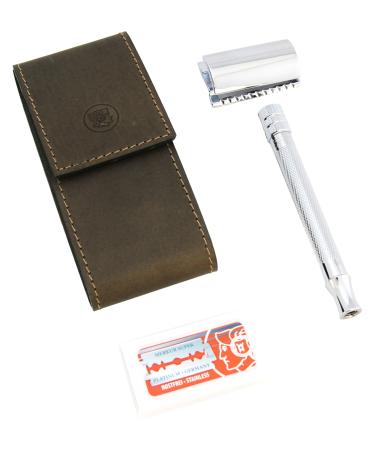 Shave Ready DOVO Razor Set Stainless Steel Chrome Plated Mk-23001 Brown