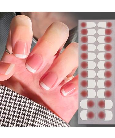 22pcs Gel Nail Stickers Full Nail Wraps Self Adhesive Natural Gel Nail Strips Stickers for Women French Tip French Manicure