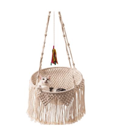 MewooFun Macrame Cat Hammock Hanging Cat Bed for Indoor Cats Boho Cat Swing Bed for Sleeping, Playing, Climbing, and Lounging
