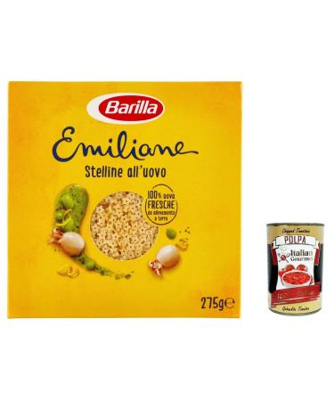 Italian Gourmet E.R. Barilla Egg Pasta Le Emiliane Stelline Egg Pasta 275g + Italian Polpa Gourmet 400g (Pack of 10)