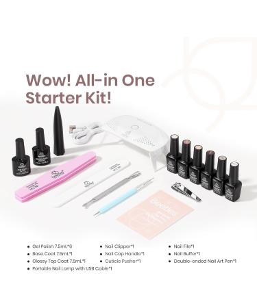 Beetles Gel Nail Polish Kit with Light Starter Kit Classic Elegance 6 Colors Glitter Nude Brownails Neutral Pink Gel Polish Soak Off UV LED Nail Lamp Base Gel Top Coat DIY Home Manicure Gift Classic Elegance Starter Kit - Buy Online on GoSupps.com