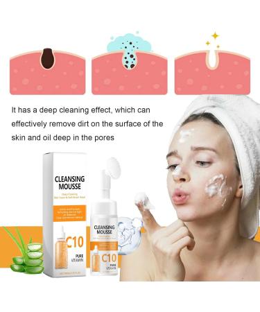 Facial Cleanser C10 Vitamin Face Wash for Gently Cleaning Pores Exfoliate Hyaluronic Acid Brightening Foaming Face Wash Daily Makeup Cleansing Mousse Deep Cleaning Rich Foam & Soft Brush Head - Buy Online on GoSupps.com