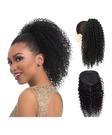 Messy Bun Hair Piece for Women Shaggy Curly Ponytail Brazilian Real Hair 10-28 Inch with Drawstring Hair Comb Ponytail Extension Hair for Black Women Hair Extensions Hair Scrunchies (Color : Black 10inch 100g Black