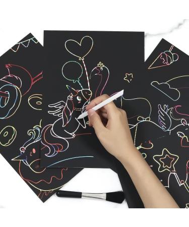 NAIHEY Scratch Art Rainbow Painting Set for Girls and Boys - Creative Engraving Craft Kit for Kids - Mermaid & Unicorn Theme - 8 Sheets - Buy Online on GoSupps.com
