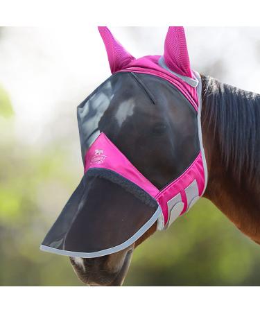 Harrison Howard CareMaster Pro Luminous Horse Fly Mask Large Eye Space Long Nose with Ears UV Protection for Horse Warmblood(L) Pink