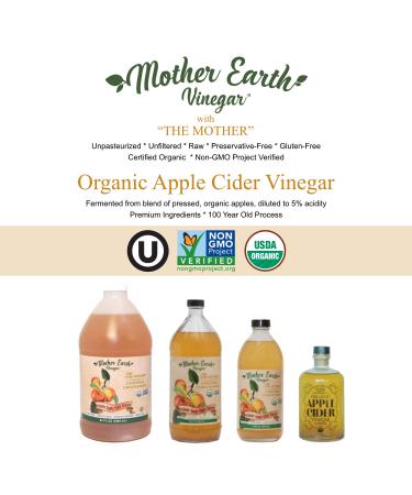 Mother Earth Organic Apple Cider Vinegar with The Mother | 2/16 oz Glass Bottles - Buy Online on GoSupps.com