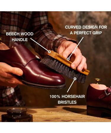 Stone and Clark Premium Horsehair Shoe Brush - 100% Horse Hair Bristles - Beech Wood Handle - Perfect for Leather Polish - Buy Online on GoSupps.com