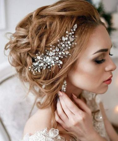 Deniferymakeup Pearl Bridal Hair Vine Wedding Hair Accessories Bridal Hair Comb Crystal Wedding Hair Comb Wedding Hair Vine Bridal Hair Accessory (Gold)