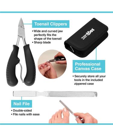 ZenToes Professional Pedicure Tools Set - Stainless Steel Files, Toenail Clippers, Ingrown Toenail Lifter, Cuticle Cleaner with Storage Case - Buy Online on GoSupps.com