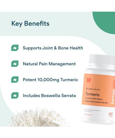 BetterVits Turmeric Complex | 10,000mg Extract | Joint Health and Anti-Inflammatory Support with Black Pepper & Boswellia Serrata - Buy Online on GoSupps.com