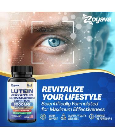 Lutein and Zeaxanthin Supplements 8000 MG Eye Vitamins with Saffron for Eye Health Supplements for Adults, Infused with Glucomannan, Ashwagandha, and Green Tea Extract Vision and Eyes Support - 2 Pack - Buy Online on GoSupps.com