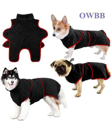 OWBB Extra Suction Dog Bath Towel & Bathrobe - Fast Drying Pet Coat with Adjustable Straps (Black XS) | Ideal for Dogs & Cats - Buy Online on GoSupps.com