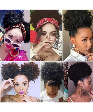 Synthetic Afro Puff Drawstring Ponytail Short Kinky Curly Hair Bun Extension Clip in Ponytail Hairpieces Short Curly Updo Hair Afro Bun Afro Chignon for Women Lady Girls (Black 8Inch) - Buy Online on GoSupps.com