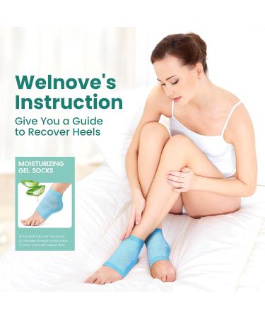 Welnove Moisturizing Heel Socks Aloe Vera Infused Gel for Dry Feet & Cracked Heels 2 Pairs Cotton Foot Care Socks for Men & Women Blue Regular Size - Buy Online on GoSupps.com