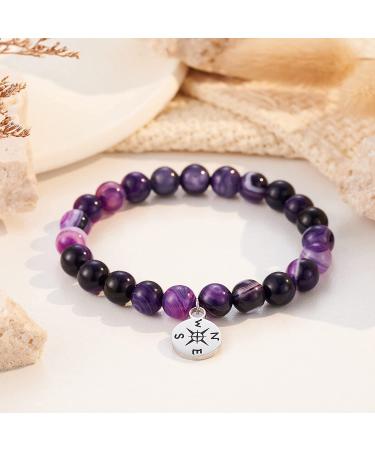 HGDEER Natural Stone Compass/Heart Bracelet - Graduation Gift for Women, Men, Girls, Boys (Purple) - Buy Online on GoSupps.com