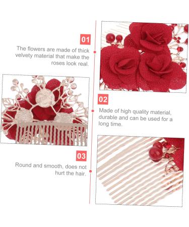 FRCOLOR Bridal Hair Accessories Floral Hairpin Flower Hair Clips Flower Clips for Hair Red Rose Flower Hair Clip Comb Flower Hair Comb Bridal Hairpiece Miss Chinese style Hair piece - Buy Online on GoSupps.com