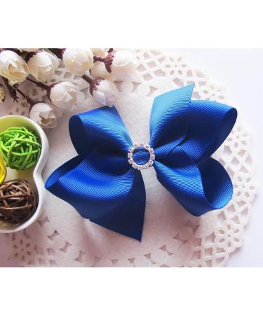 1Pc Royal Blue 5 Inches Girls Large Rhinestone Grosgrain Hair Bow Alligator Clip Clips and Barrettes - Buy Online on GoSupps.com