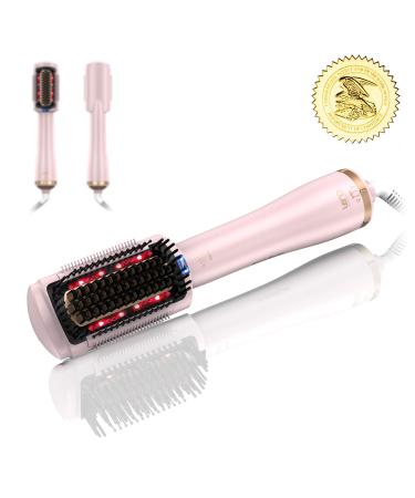 LENA Hair Straightener Brush Dryer PRO Blow Dryer Hot Air Brush - Anti-Scald Straightening Iron Comb Styler with Extra Ion Care, Far Infrared Heating and 3 Modes for Long & Medium Length Hair, Pink