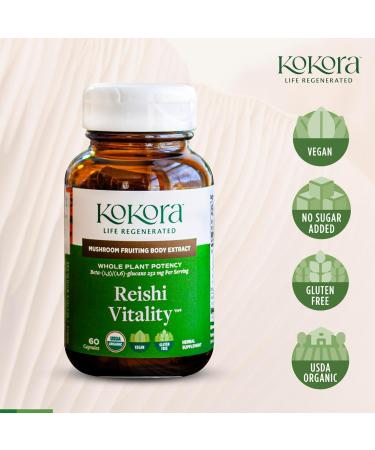 kokora Reishi Vitality - Organic Adaptogenic Mushroom Supplement - Includes Potent Extracts of Reishi and Ashwagandha - 60 Capsules - 30 Servings - Buy Online on GoSupps.com