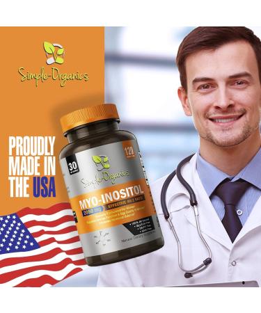 Simple-Organics Myo Inositol Supplement with D-Chiro Inositol 40:1 Ratio - Hormone Balance & Ovarian Support - 2050mg - 120 Vegan Capsules - Buy Online on GoSupps.com