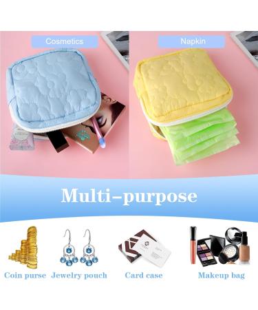 Embroidery Sanitary Napkin Storage Bag 2Pcs - Portable Period Holder for Menstrual Cup, Pads, Tampons - Yellow+Blue - Buy Online on GoSupps.com