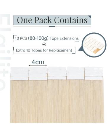 Elailite 45cm Tape Extensions - Real Human Hair 100g Smooth #60 Platinum Blonde 40 Pieces - Buy Online on GoSupps.com