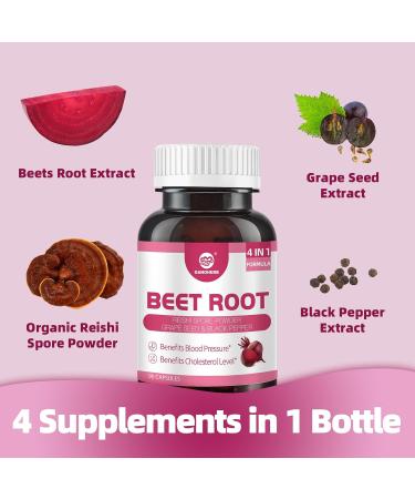 GANOHERB Beet Root Capsules with Grape Seed Extract Beetroot Supplement 4 in 1 with Reishi Mushroom Black Pepper to Support Circulation 90 Rapid Release Capsules - Buy Online on GoSupps.com