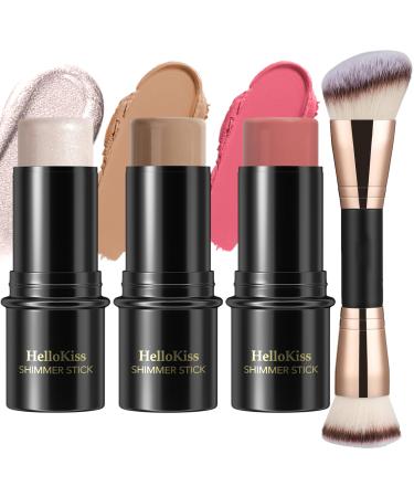 3 Pcs Kit de maquillage cr me contour stick nuances avec Highlighter & Bronzer & Blush pour sculpter les joues finition imperm able mate et ros e (Neutral #01+#09+#12) Neutral(#01+#09+#12) 30.00 g (Lot de 1)