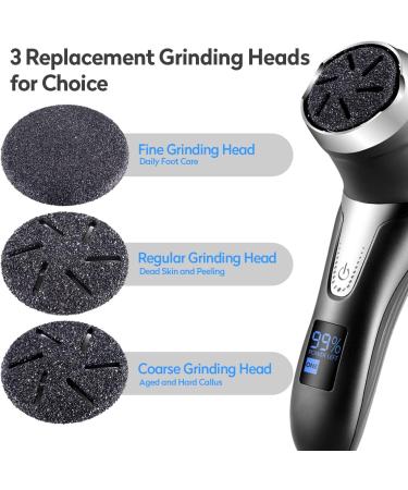 Asiaark Foot Callus Remover - Rechargeable Waterproof Electric Foot Files for Dry Hard Dead Skin and Cracked Heels Professional Pedicure Tools with 3 Grinding Heads and 2 Speeds - Buy Online on GoSupps.com