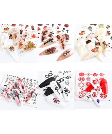 Kalolary Nail Art Stickers Decals 24 Sheets Dragon Snake New Year Red Black Design Water Slider Chinese Manicure Angle Chinese Character Nail Art Decor Halloween Nail Decoration - Buy Online on GoSupps.com